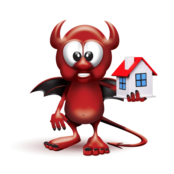 Quote Devil mascot holding a small house