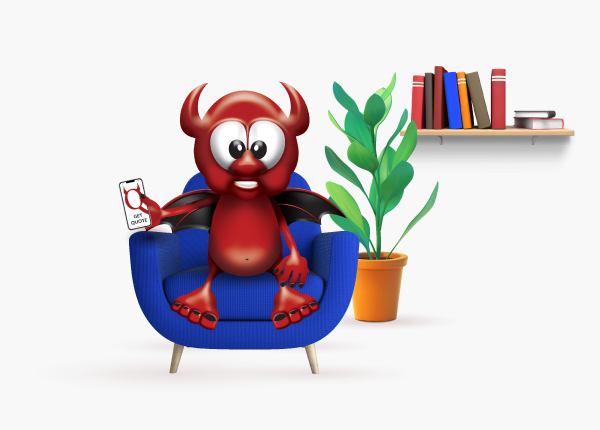 Quote Devil mascot relaxing on a sofa